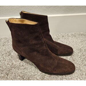 Ann Taylor Loft Size 9.5 Dark Brown Suede Leather Heeled Ankle Bootie 2" heel